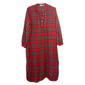 L.L. Bean Scotch Plaid Flannel Nightgown Red Tartan Royal Stewart Cotton Medium